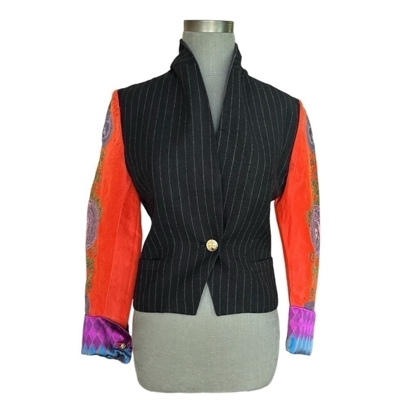 Women’s Blazer Vintage GIANNI VERSACE COUTURE Pinstripe Wool Trousers Jacket - Picture 6 of 10